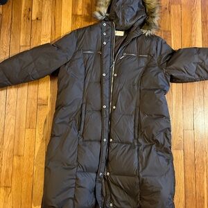 Michael Kors Brown Puffer Coat with Fur Hood